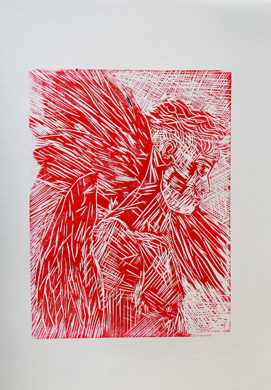 Angel Boy (Red)  |  Lino Print