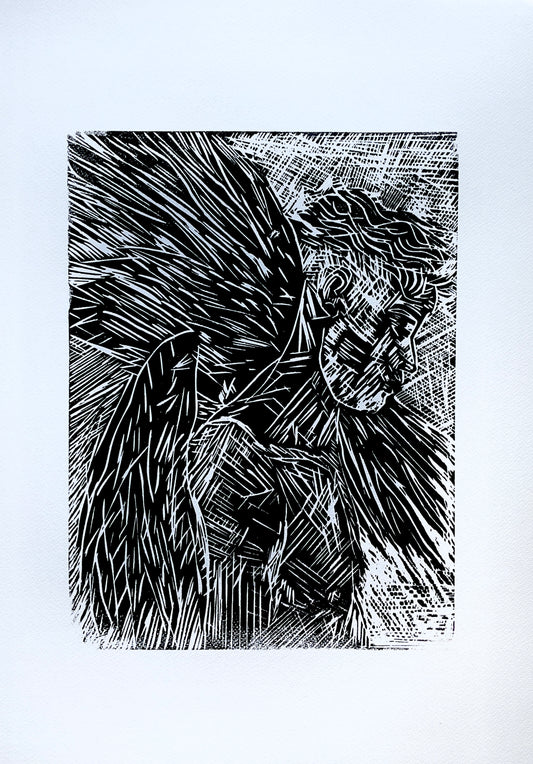 Angel Boy (Black)  |  Lino Print